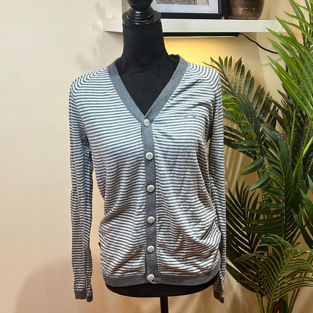 Oakley Striped Silk/Cashmere Blend Cardigan Unisex Small
